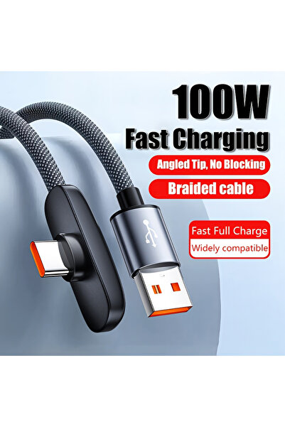 Choice 2m black 100W 6A USB to Type C Fast Charging Data Cable Elbow Android ...