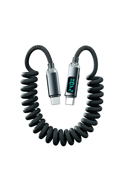 Choice Black 240W Spring Stretching Type C to Type C Cable PD Fast Charging C...