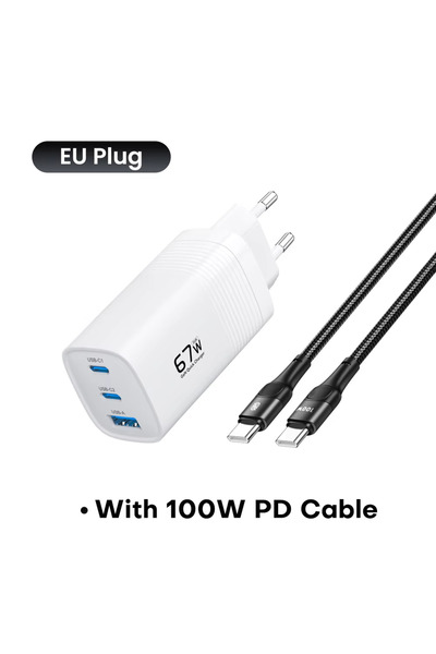 Choice1 EU Plug With Cable 67W GaN Charger USB Type C Fast Charging Quick Cha...
