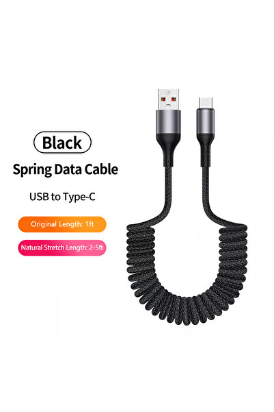 Choice12 1.5m Black Straight A-C Right Angle USB A to USB C Coiled Cable for ...