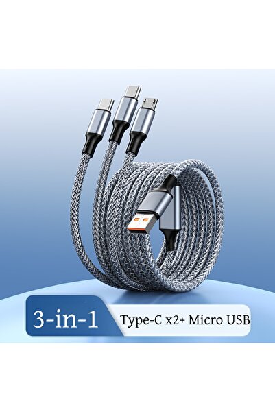 Choice5 USB-A to Multi 2m 2Typec 1Micro USB Fast Charging Cable Multi Charger...