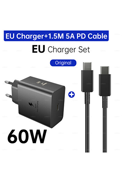 Choice1 SAMSUNG EU and 1.5M Cable 60W Original Fast Charger USB C Plug with U...
