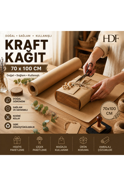 Kahverengi Kraft 70*100 CM Hediye , Çiçek ve Ürün Paketleme Kağıdı 10 lu