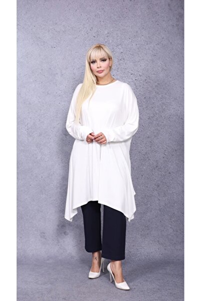 Mandolin Kadın Salaş Asimetrik Kesim Tunik - Oversize Elbise Görünümlü Tunik