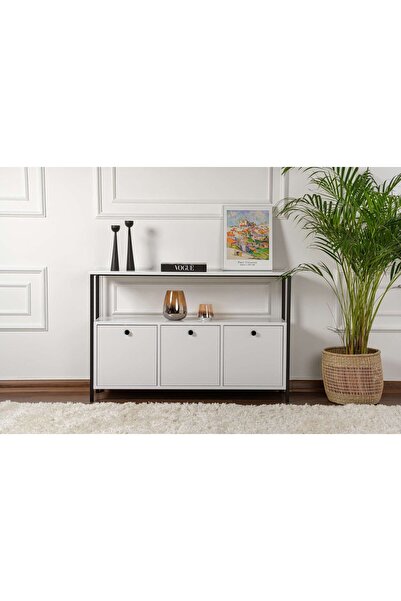 Rani Mobilya Rani Home Dresuar Beyaz - Siyah Metal Ayaklı Konsol 120 Cm EG-5272