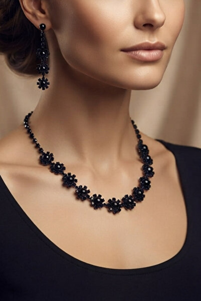 PETEK AKSESUAR Zircon Stone Evening Dress Necklace Earring Set