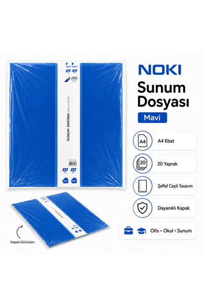 Noki A4 Sunum Dosyası 20 Yaprak Şeffaf Cepli Display Book Renk Seçenekli