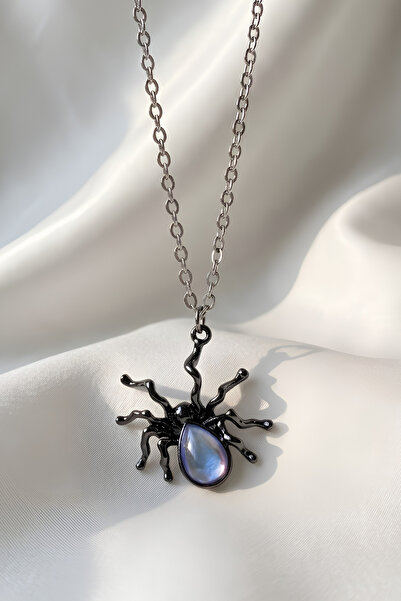 Elifsu Jewelry Spider Steel Necklace Zircon Stone Pendant Gothic Style Neckla...