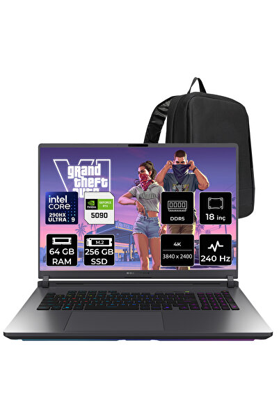 ASUS ROG Strix G18 Intel Core Ultra 9 290HX Plus RTX 5090 24GB 175W 64GB RAM 256GB SSD 18" 4K (3840x2400) WQUXGA 240Hz Mini LED FreeDOS G835LXG-TQ549P337 Gaming Laptop + PER4 Çanta