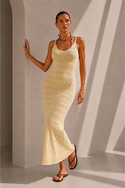 ALEXANDERGARDI V-Neck Openwork Long Knitwear Dress
