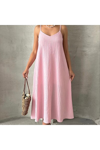 MATTİMODA İç Astarlı Ayarlanabilir Askılı Salaş Kadın Pembe Elbise
