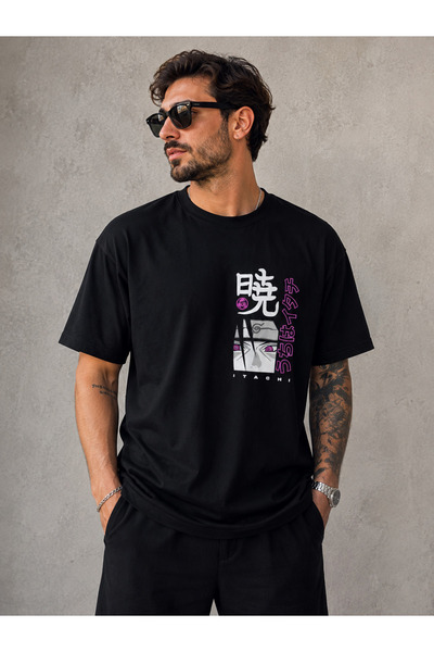 SOFT AURA Unisex Black Oversize T-Shirt Itachi