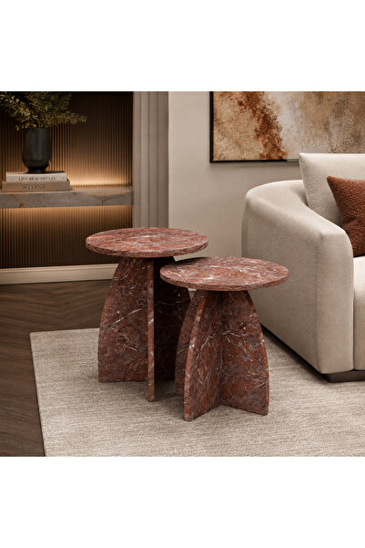 ALONEX HOME Cherry 2’li Zigon Sehpa – Modern Dekoratif İç İçe Geçmeli Yan Seh...