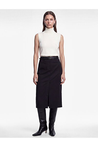 Koton Comfortable Fit Cotton Pencil Skirt with Belted Pockets and Slit Detail