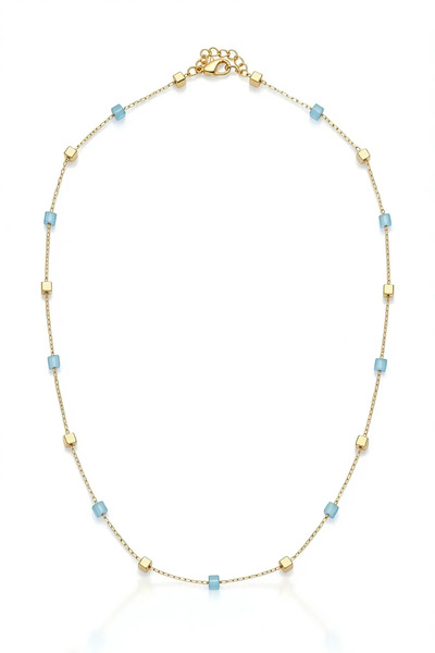 PRVT Blue and Gold Cubes Station Necklace