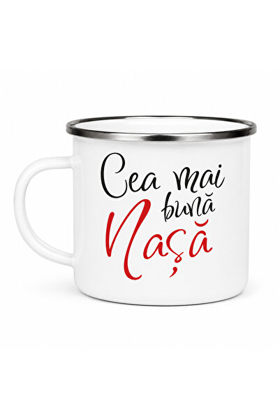 OEM Cană emailată Cea Mai Bună Nașă, metal emailat, alb