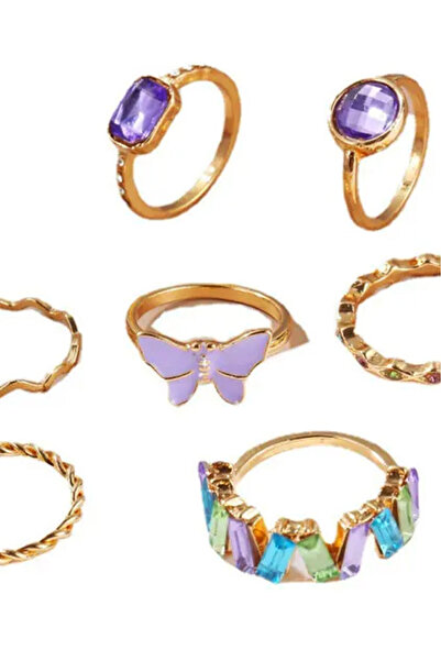 VeeShop Set of 7 minimal elegant rings, butterfly, links with various pattern...
