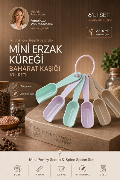 Transformacion 6'lı Renkli Mini Baharat Kaşığı Seti Plastik Erzak Ölçü Küreği...