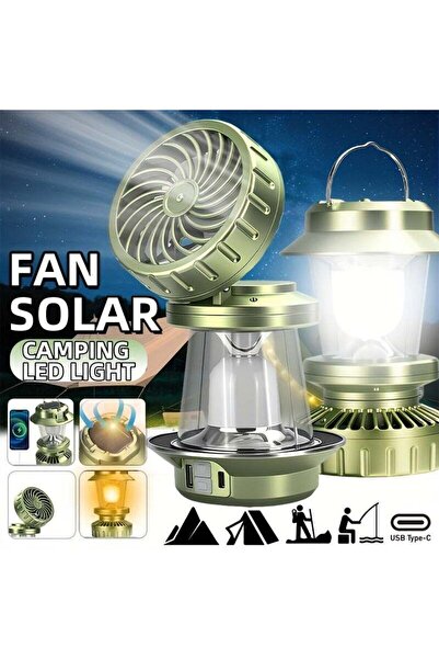 Generic Solar Fan Camping Lantern Multi-function Rechargeable Hooked Light Vi...