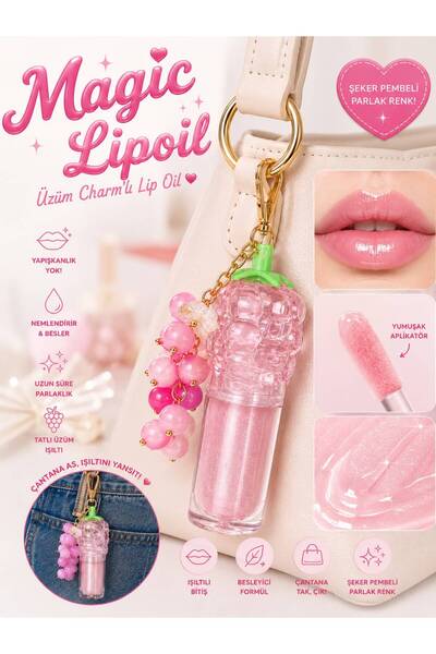 NUNUKO Magic Lip Oil Üzüm Charmlı Anahtarlıklı Lip Gloss – Nemlendirici Işılt...