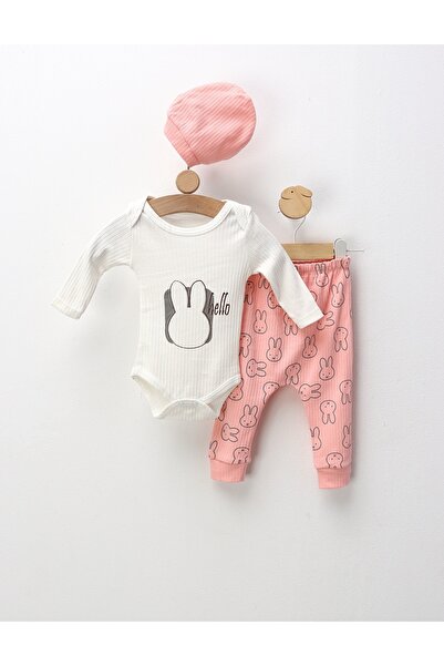 MiniKids Costumas 3 piese Hello Rabbit, alb-roz