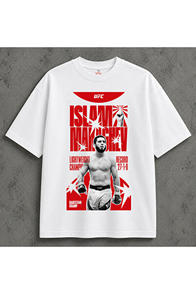 kun inaki İslam Makhachev Desenli UFC Baskılı Beyaz Unisex Tişört