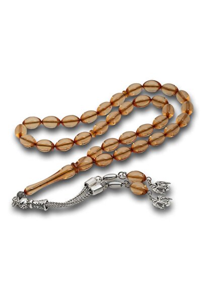 Inure Jewelry Metal Tasseled Honey Transparent Crimped Amber Prayer Beads