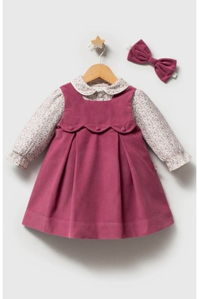 Alvadonna Velvet Dress Baby Collar Cotton Floral Patterned Blouse Set