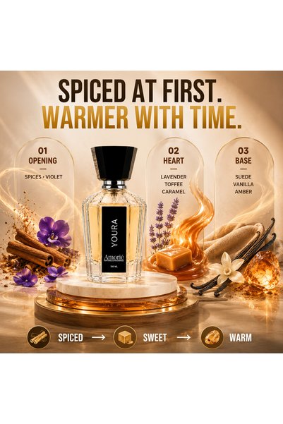 Amorie PERFUMES & FRAGNANCE Amorie Perfumes & Incense YOURA Eau de Parfum Unisex 100ML, Warm Spicy Gourmand Fragrance with Caramel, Toffee, Vanilla & Amber, Premium Perfume for Men & Women, Evening & Special Occasions
