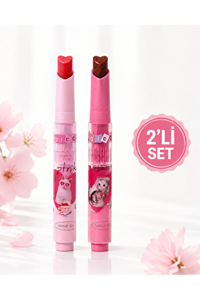 Kozmetik 2-Piece Heart-Shaped Glittery Sparkling Lipstick Set - Adorable Desi...