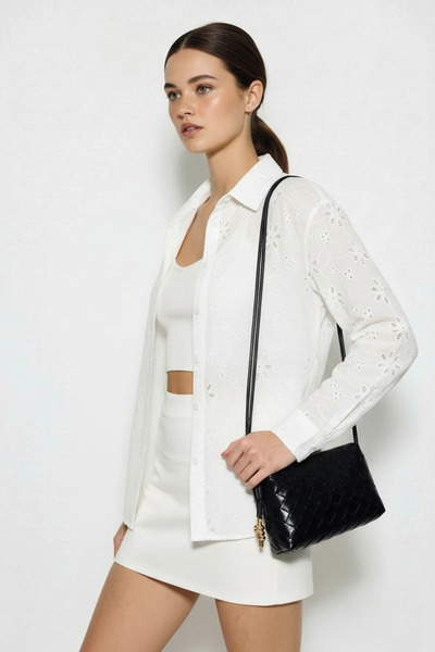 Şeker Portakalım Women's Openwork Button Closure Relaxed Fit Daisy Brode White Shirt