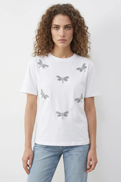 Şeker Portakalım Women's Bead Stone Embroidered Dragonfly Patterned Comfortab...