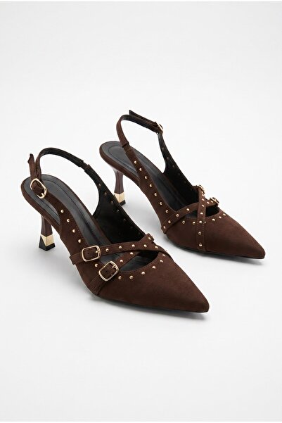 Efnaz style Women's Troc Cross Strap Detailed Pointed Toe Heeled Slingback Sh...