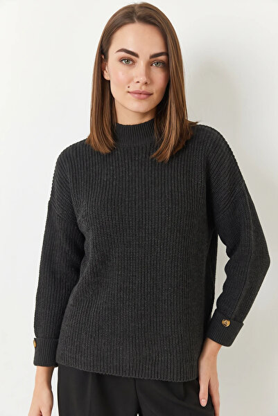 Efnaz style Women's Thessaloniki Knitted Anthracite Sweater