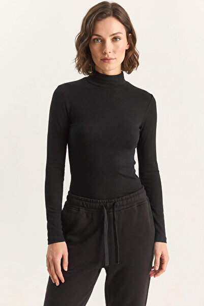 Şeker Portakalım Women's Ultra Soft Half Turtleneck Black Blouse