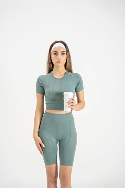 FEELAMORE Active Seamless Desenli Kısa Kollu Crop Top ve Desenli Yüksek Bel S...