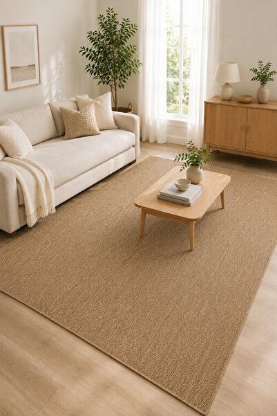 Serente Home Elef Serisi Kahverengi Hasır Dokuma Jüt Kaymaz Taban Sisal Kilim...