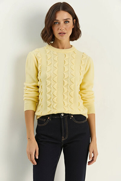Efnaz style Women's Crew Neck Ruffled Knitwear Butter Sweater