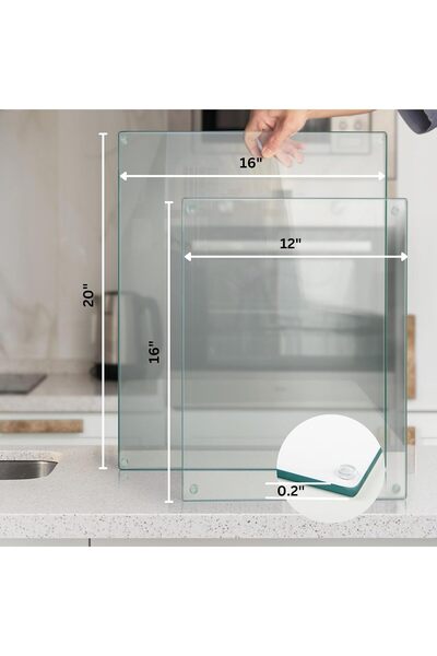 MODERN Glass Cutting Board 16"x12": Tempered Glass Kitchen Counter Protector - Durable- Scratch-Resistant, Heat-Proof - Clear Design