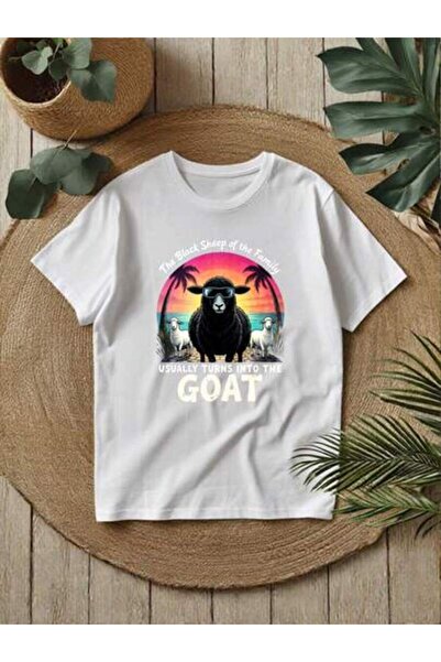 21JNRY تي شيرت كلاسيكي بطباعة "The Black Sheep Becomes The Greatest"، طباعة ا...