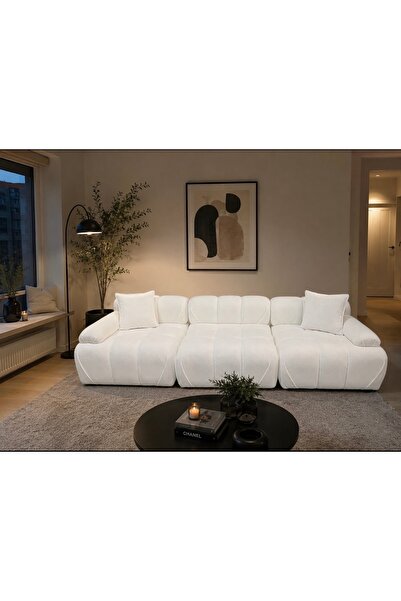 NAYAR HOME DESİGN MOON 3 MODÜLER KOLTUK TAKIMI BUKLE KUMAŞ BEYAZ 01