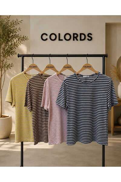 COLORDS Women's Striped Crew Neck T-Shirt