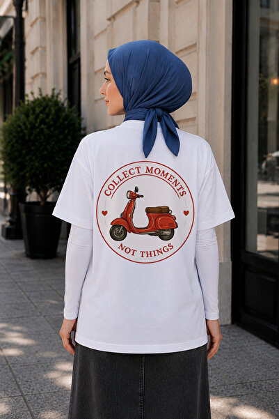 BAGAND Premium Collect Moments Not Things Scooter Printed Oversize T-Shirt Re...