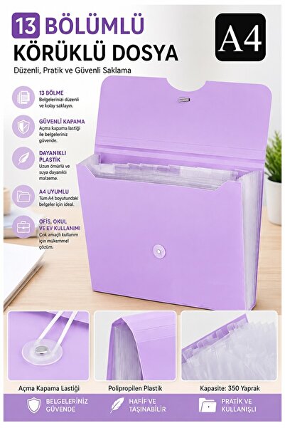 Artlantis Körüklü Dosya 13 Bölmeli Pastel Renkler 1 Adet A4 Akardiyon Dosya D...