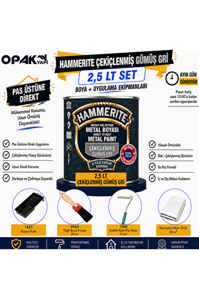 Marshall Hammerite Çekiçlenmiş Gümüş Gri 2,5 LT Pas Üstüne Direkt Metal Boyas...