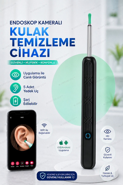 Loressi Co WiFi Kameralı Akıllı Kulak Temizleme Cihazı – 1296P HD Görüntü, LE...