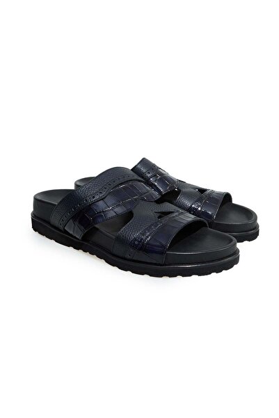FRANCO CALVANI Dark Blue Color Laceless Genuine Leather Men's Slippers