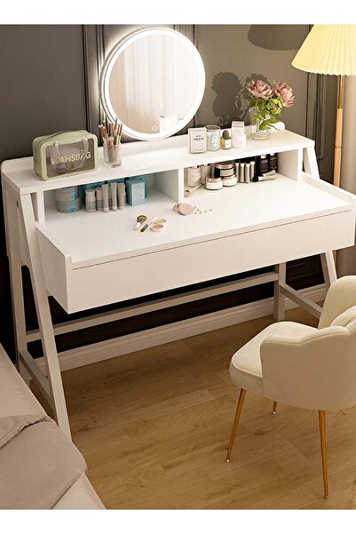 sharpdo Modern Minimalist Bedroom Dressing Table With LED Mirror Dressing Tab...