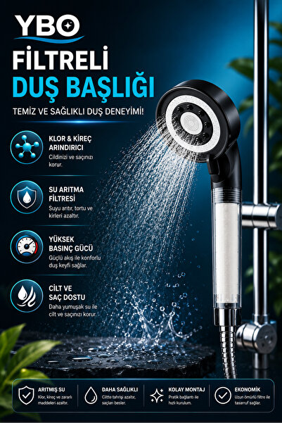 YBO 5 Fonksiyonlu Filtreli Duş Başlığı Turbo Jet Yüksek Basınçlı Su Arıtmalı ...