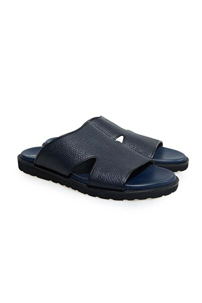 FRANCO CALVANI Dark Blue Color Laceless Genuine Leather Men's Slippers
